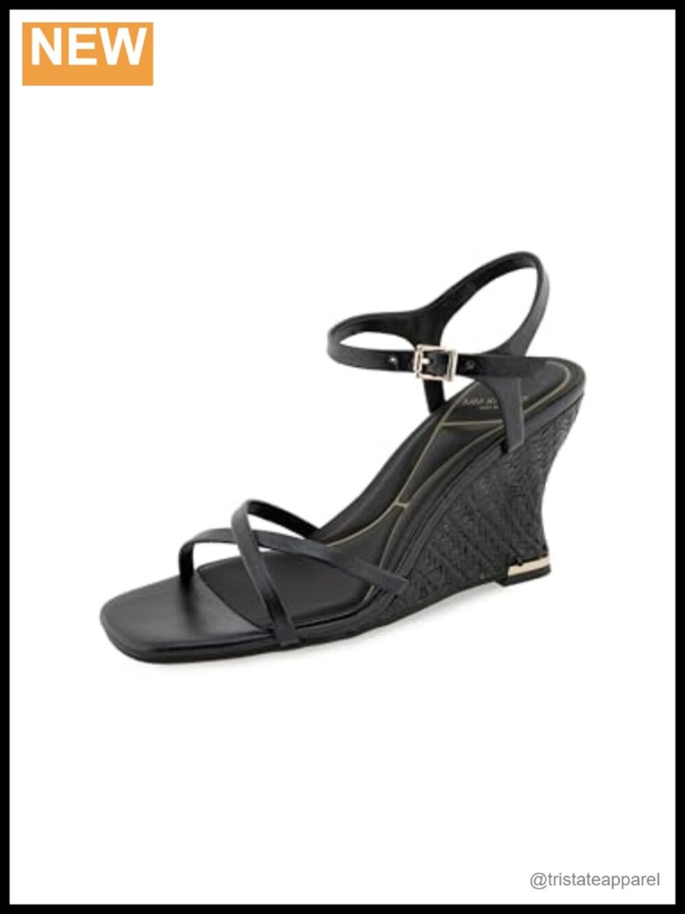 Woven Wedge Sandal With Buckle Ankle Strap and PU Upper